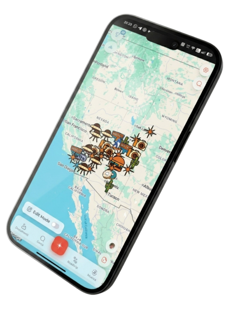 Mockup app AMERICANÆRA · mappe interattive sul tuo smartphone